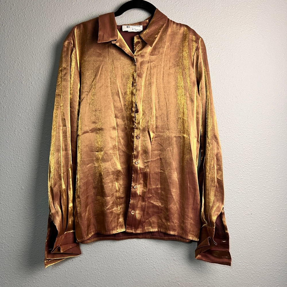 Braemar by Jeremy Scott Vintage Metallic Bronze Gold Shimmer Button Up‎ Blouse 8